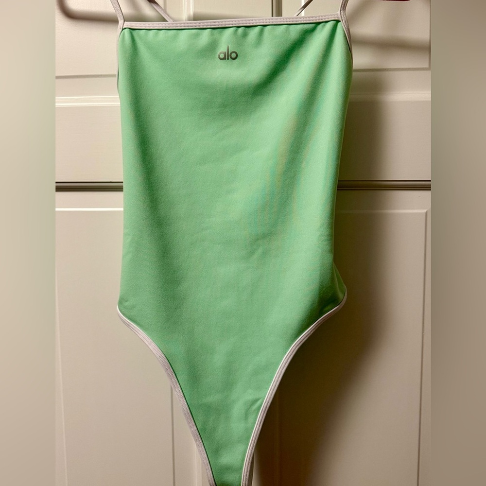 ALO Yoga Ivy League Mint Bodysuit with white Trim
